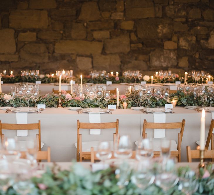 Candle lit Floral Centrepiece Table Scape