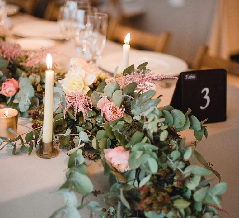 Floral Table Runner & Candles