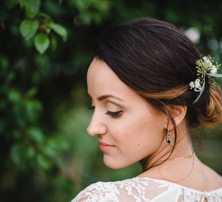 Elegant Bridal Up Do & Lace Back Bridal Gown