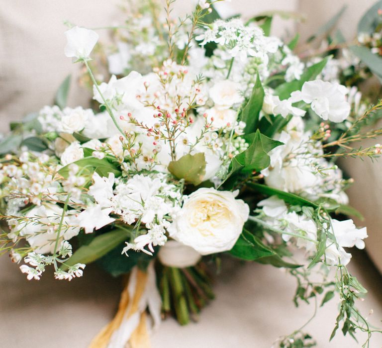 White & Greenery Wedding Bouquet | Bowtie and Belle Photography