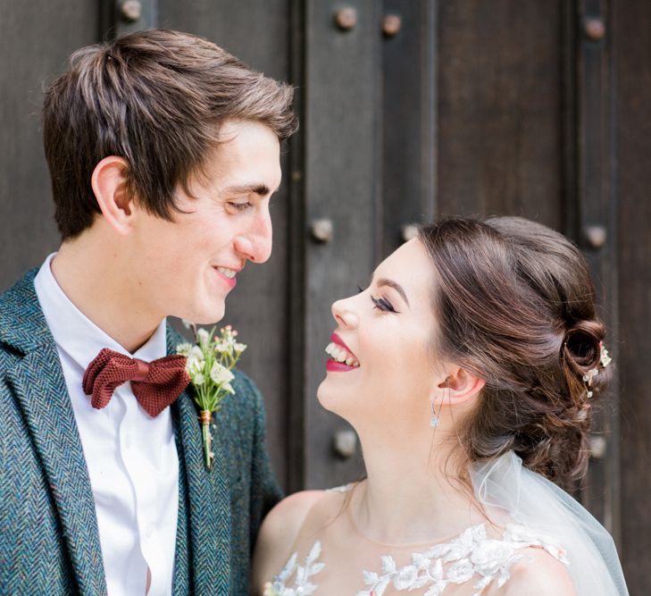 Pronovias Taciana Bridal Gown | Groom in Tweed Suit | Greenery & White Marquee Wedding at The Villa, Levens with Copper Details | Bowtie and Belle Photography