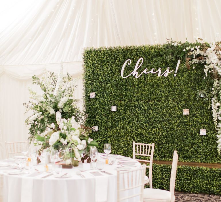 Faux Hedge Backdrop | Greenery & White Marquee Wedding at The Villa, Levens with Copper Details | Bowtie and Belle Photography