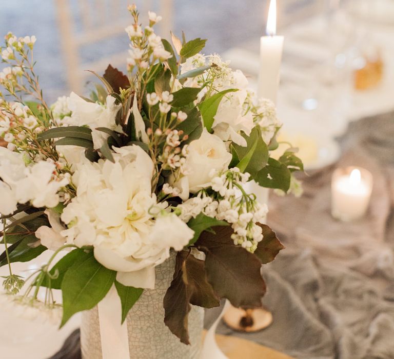 Floral Centrepiece | Greenery & White Marquee Wedding at The Villa, Levens with Copper Details | Bowtie and Belle Photography