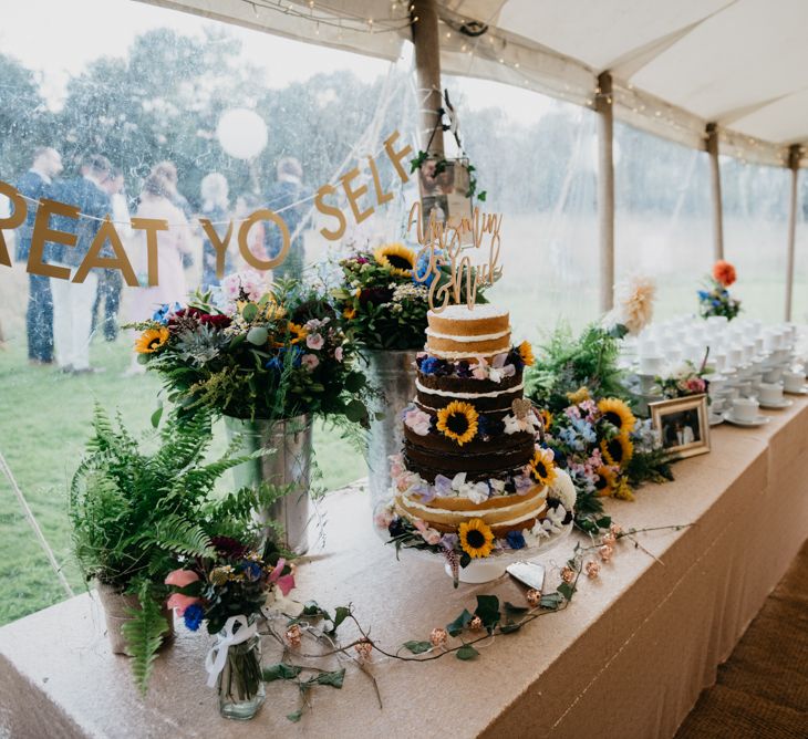 Dessert Table | Naked Wedding Cake | Wild Flowers | Marquee Wedding | Andrew Brannan Photography