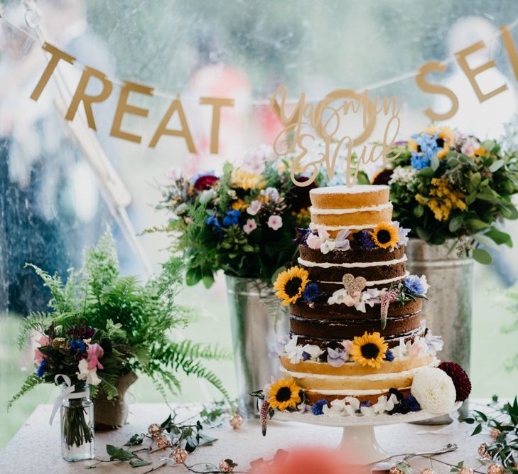 Naked Wedding Cake | Wild Flowers | Marquee Wedding | Andrew Brannan Photography