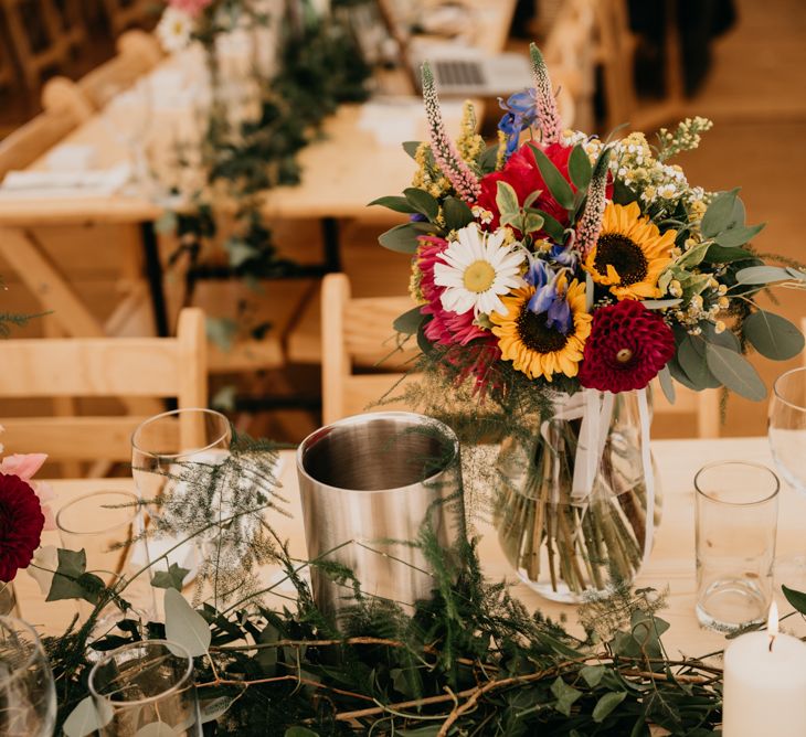 Sunflower Wedding Flowers | Greenery Decor | Marquee Wedding | Andrew Brannan Photography