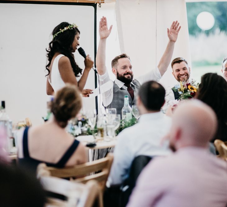 Marquee Wedding | Trestle Tables | Wild Flowers in Jars | Balloons | Hanging Greenery Installations | Andrew Brannan Photography