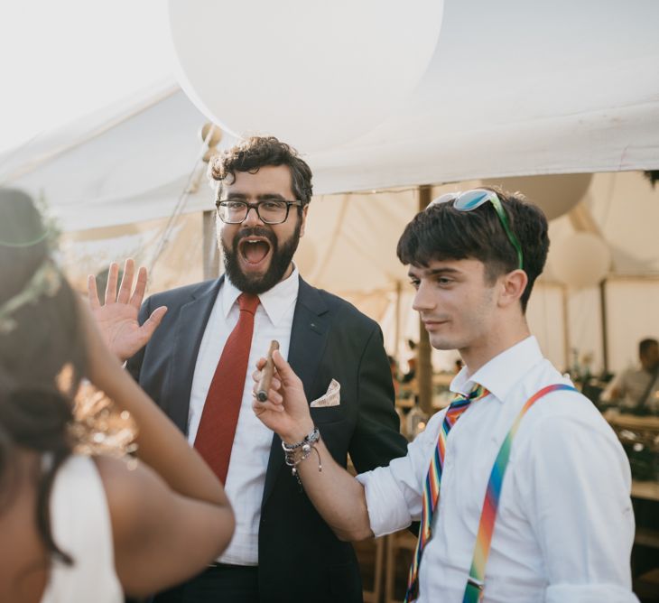 Marquee Wedding | Trestle Tables | Wild Flowers in Jars | Balloons | Hanging Greenery Installations | Andrew Brannan Photography