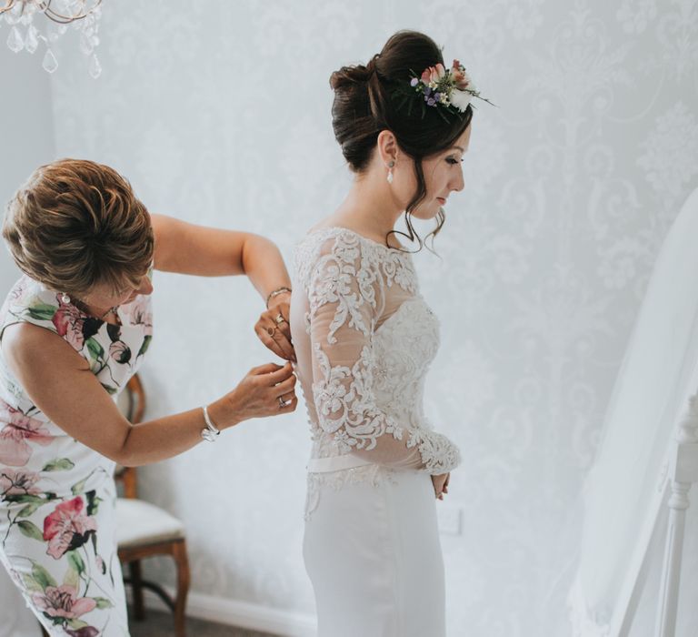 Bride In Lace Dress With Long Lace Sleeves