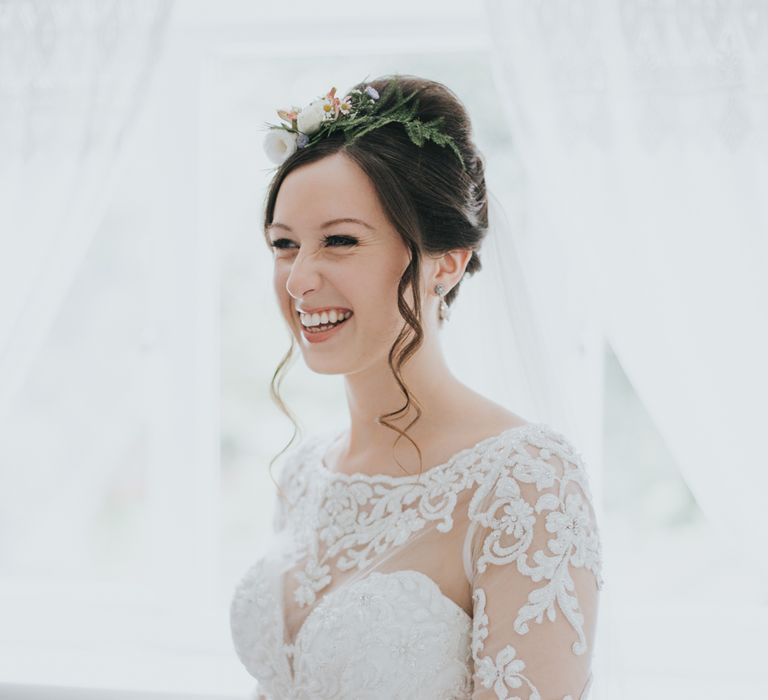 Bride In Lace Dress With Long Lace Sleeves