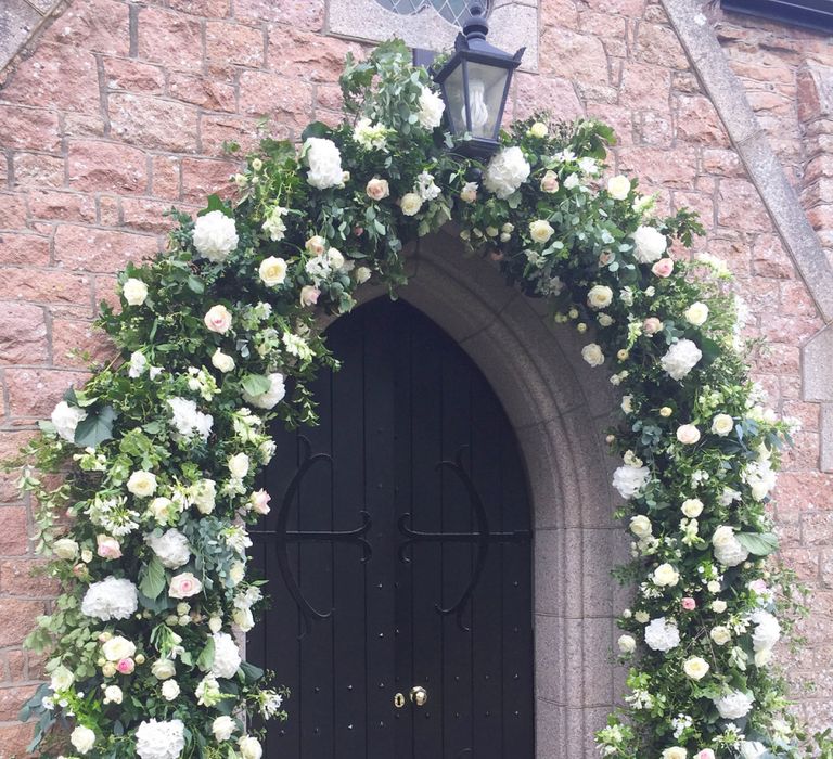 Church Decor Wedding Arch with Ivory and Blush Flowers