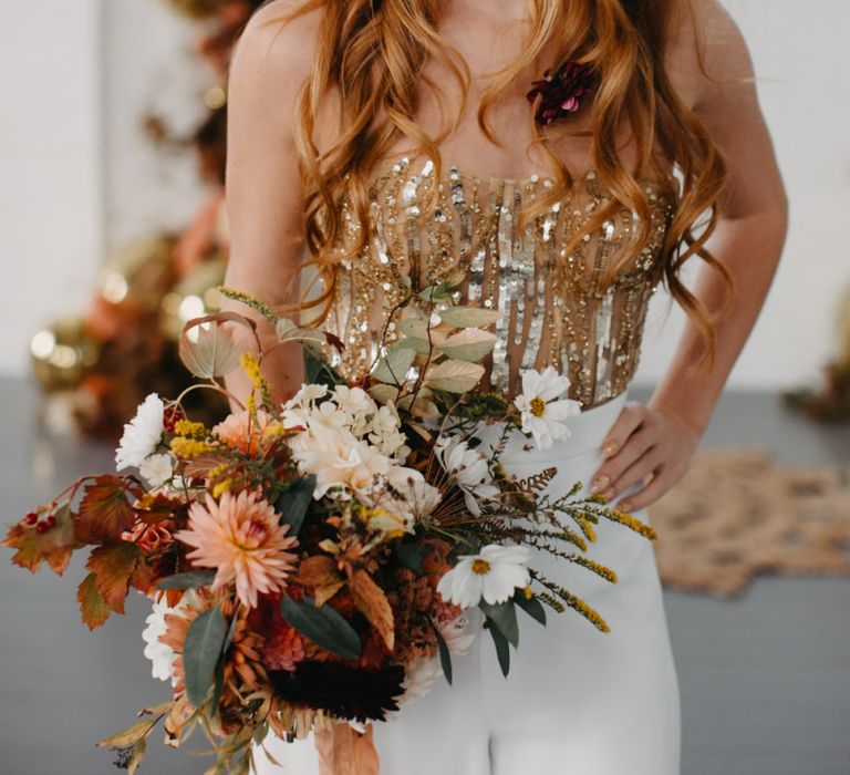 Rust, brown, orange and mustard wedding bouquet