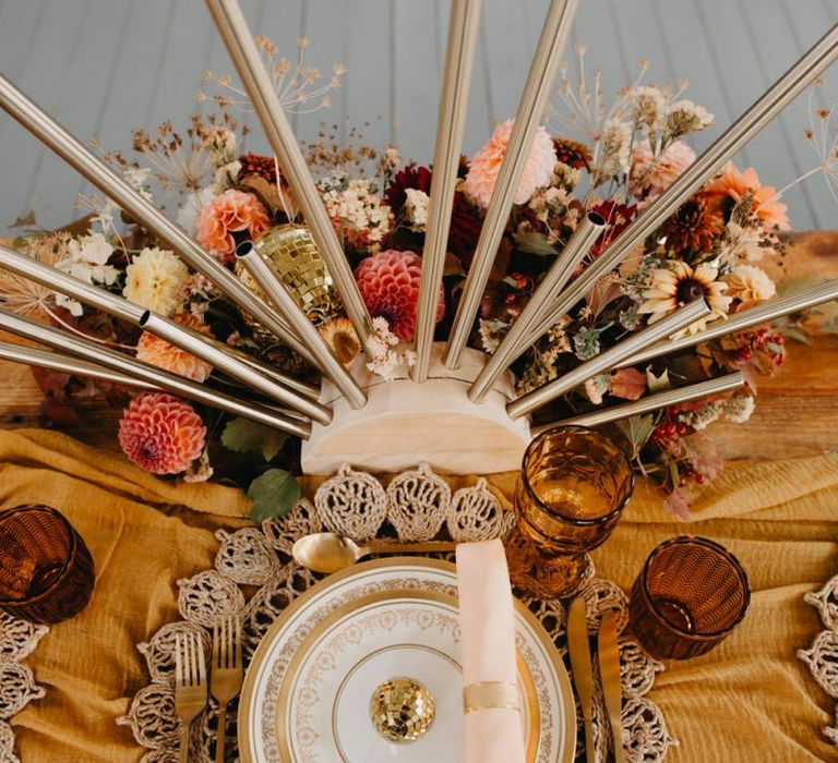 Spikey centrepiece for 70s disco wedding inspiration