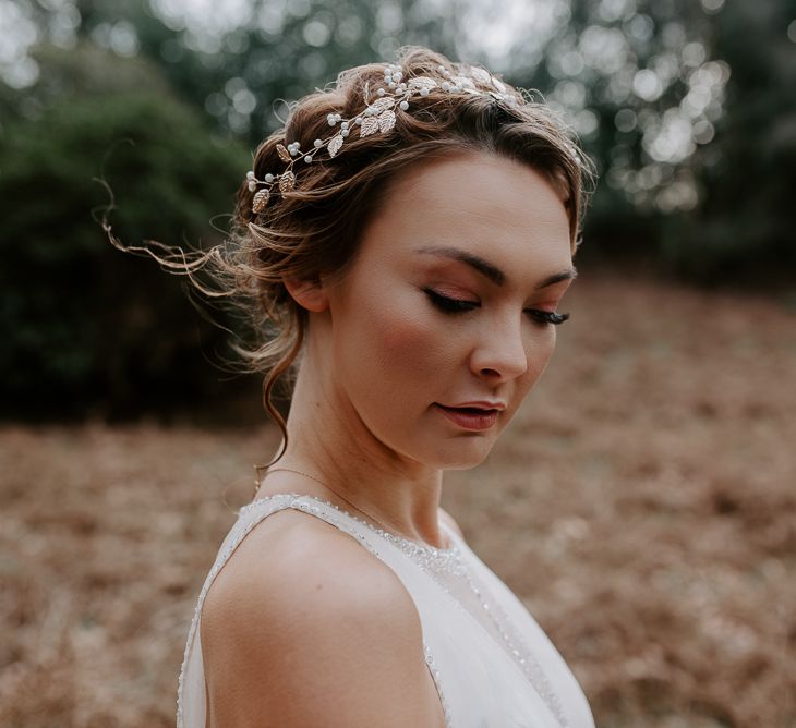 Dewy Bridal Makeup and Bridal Up Do with Hair Accessory