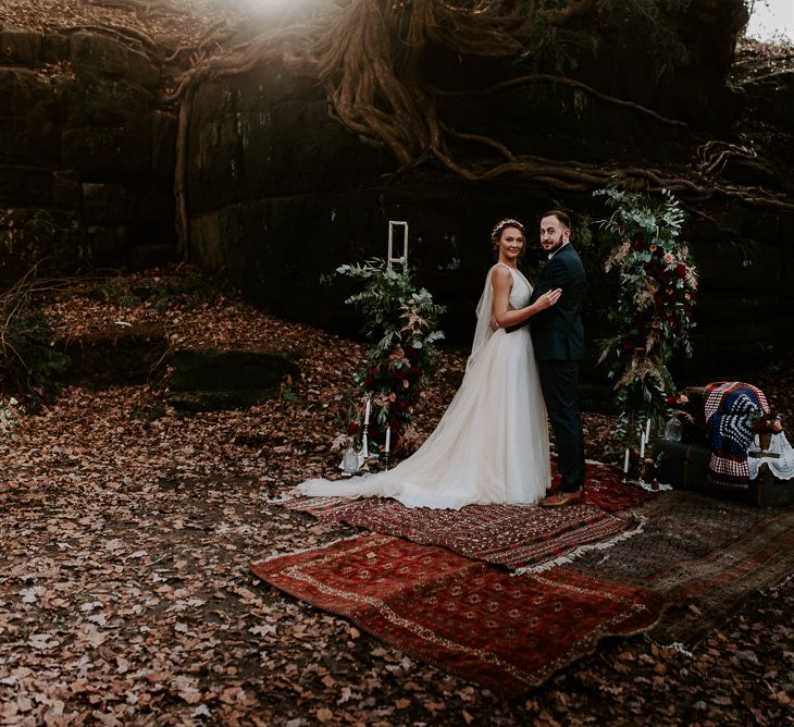 Bride and Groom at their Outdoor Woodland Wedding Ceremony