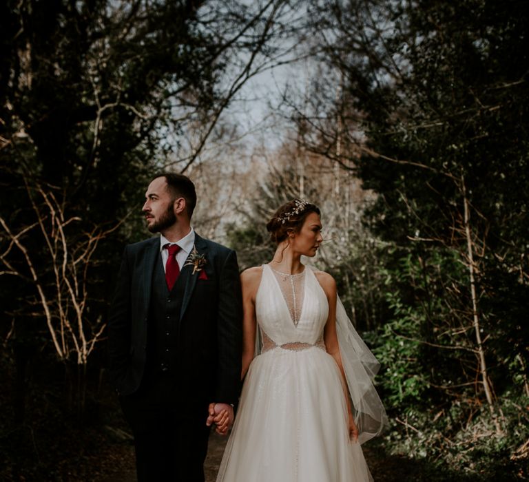 Bride and Groom Wedding Portrait in the Woods