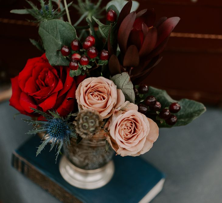 Pink and Red Rose Flower Stems in Glass Vase