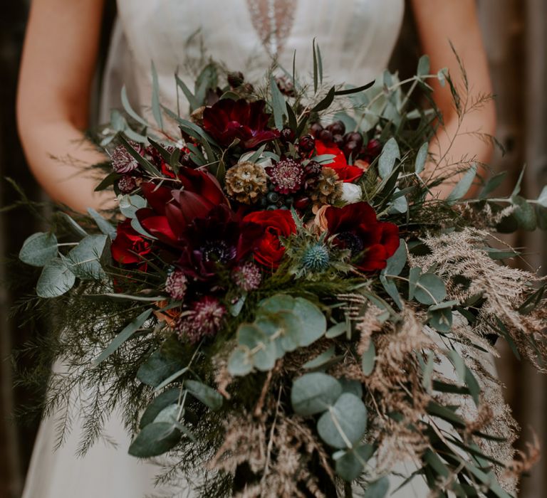 Red and Green Foliage Wedding Bouquet