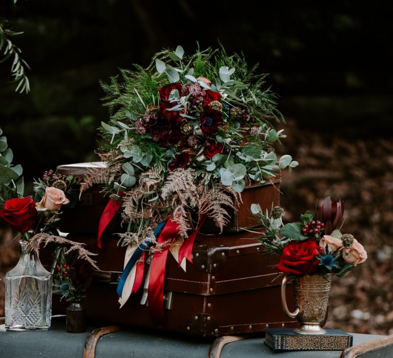 Red and Green Foliage Wedding Flower Decor