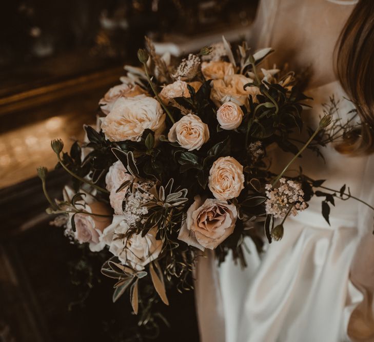 Vintage Rose Bridal Bouquet | Romantic Pink and Gold Wedding Inspiration in a Modern Summer House at Garthmyl Hall by KnockKnockPenny Studio | Nesta Lloyd Photography