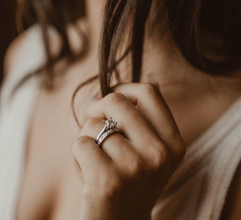 Engagement Ring &amp; Wedding Band | Romantic Pink and Gold Wedding Inspiration in a Modern Summer House at Garthmyl Hall by KnockKnockPenny Studio | Nesta Lloyd Photography