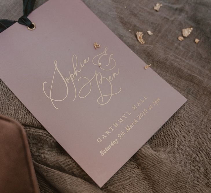 Pink &amp; Gold Foil with Wax Seals Wedding Stationery Suite by Knockknockpenny Studio | Romantic Pink and Gold Wedding Inspiration in a Modern Summer House at Garthmyl Hall by KnockKnockPenny Studio | Nesta Lloyd Photography