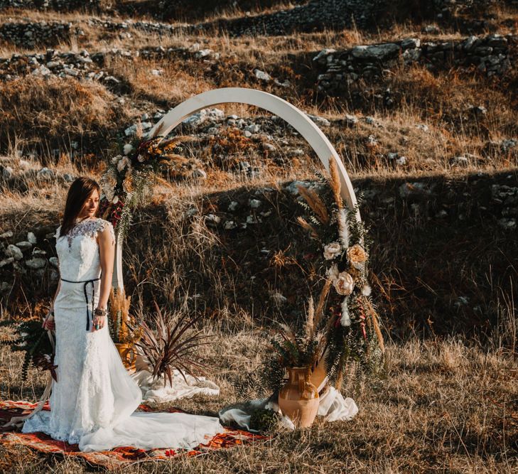 Boho Bride in Napolitano Trotta Maison Embellished Wedding Dress | Moon Gate &amp; Persian Rug | A Wild Bohemian Bride in the Majella National Park, Abruzzo, Italy | Planned &amp; Styled by Antonia Luzi | Federico Lanuto Photography