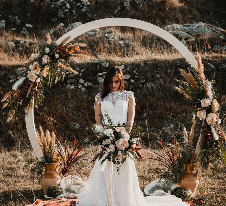 Boho Bride in Napolitano Trotta Maison Embellished Wedding Dress | Moon Gate &amp; Persian Rug | A Wild Bohemian Bride in the Majella National Park, Abruzzo, Italy | Planned &amp; Styled by Antonia Luzi | Federico Lanuto Photography