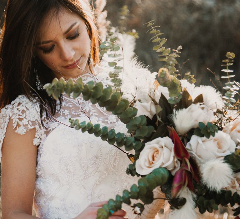 Oversized Bouquet | Boho Bride in Napolitano Trotta Maison Embellished Wedding Dress | A Wild Bohemian Bride in the Majella National Park, Abruzzo, Italy | Planned &amp; Styled by Antonia Luzi | Federico Lanuto Photography