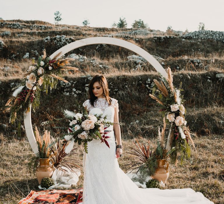 Boho Bride in Napolitano Trotta Maison Embellished Wedding Dress | Moon Gate &amp; Persian Rug | A Wild Bohemian Bride in the Majella National Park, Abruzzo, Italy | Planned &amp; Styled by Antonia Luzi | Federico Lanuto Photography