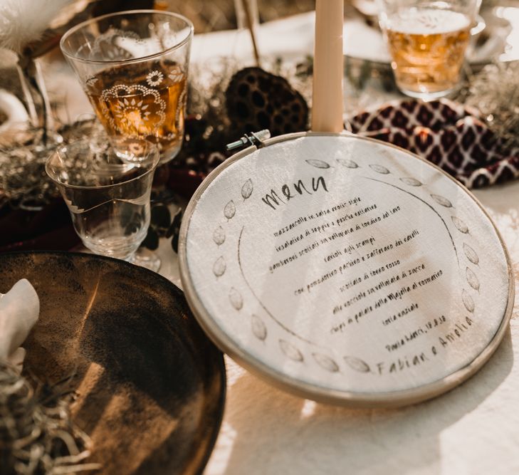 Hoop Linen Menu | Intimate Rustic Tablescape | A Wild Bohemian Bride in the Majella National Park, Abruzzo, Italy | Planned &amp; Styled by Antonia Luzi | Federico Lanuto Photography