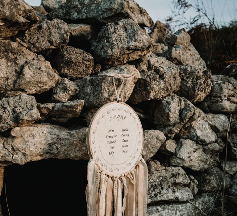 Hanging Line Hoop Wedding Decor Table Plan  | A Wild Bohemian Bride in the Majella National Park, Abruzzo, Italy | Planned &amp; Styled by Antonia Luzi | Federico Lanuto Photography