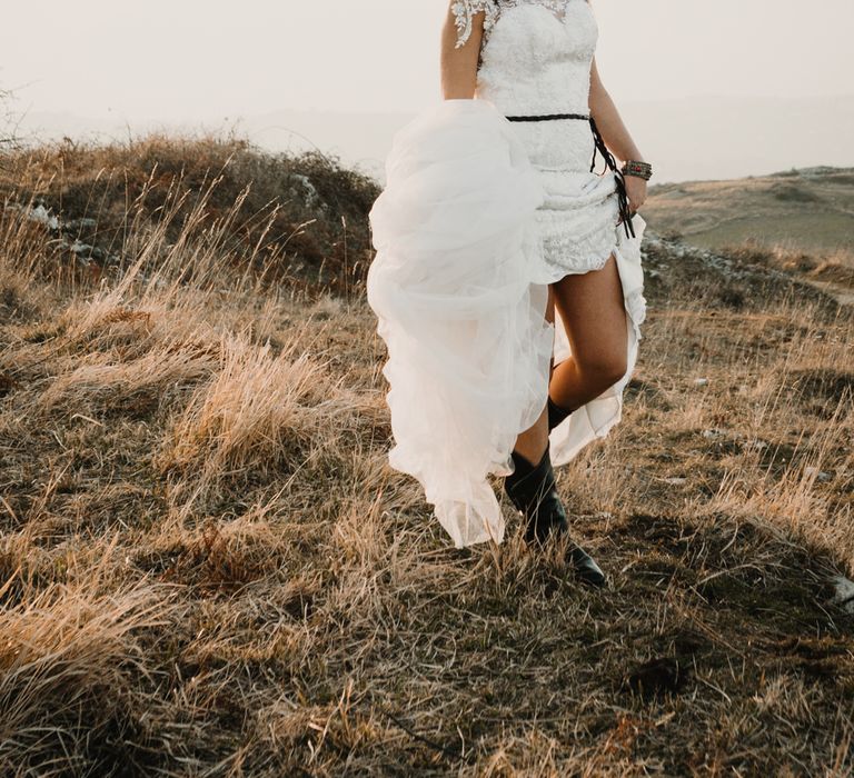 Boho Bride in Napolitano Trotta Maison Embellished Wedding Dress &amp; Boots | A Wild Bohemian Bride in the Majella National Park, Abruzzo, Italy | Planned &amp; Styled by Antonia Luzi | Federico Lanuto Photography