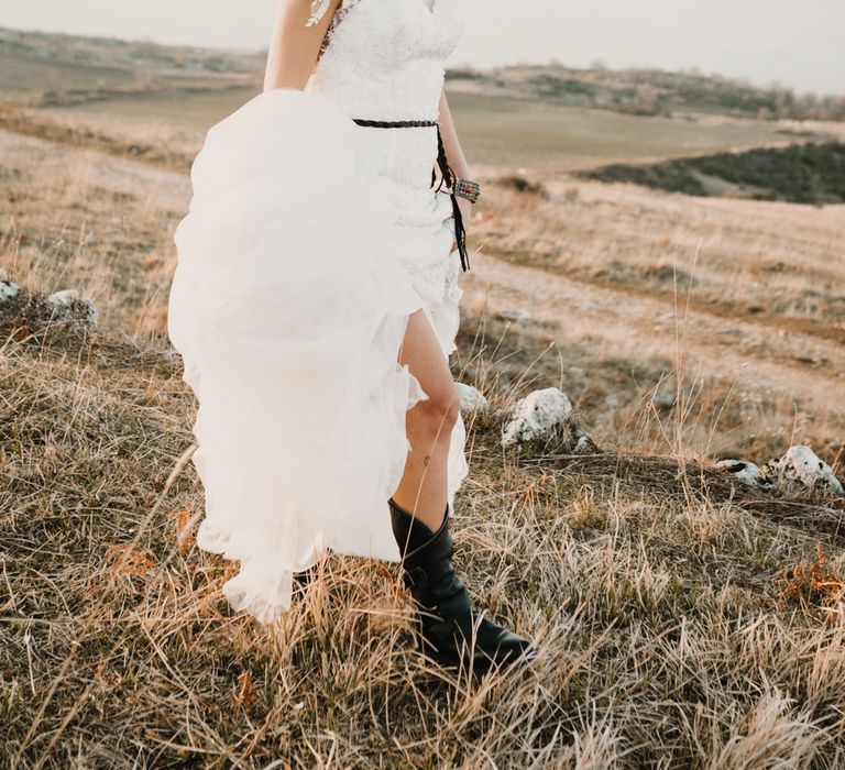 Boho Bride in Napolitano Trotta Maison Embellished Wedding Dress &amp; Boots | A Wild Bohemian Bride in the Majella National Park, Abruzzo, Italy | Planned &amp; Styled by Antonia Luzi | Federico Lanuto Photography