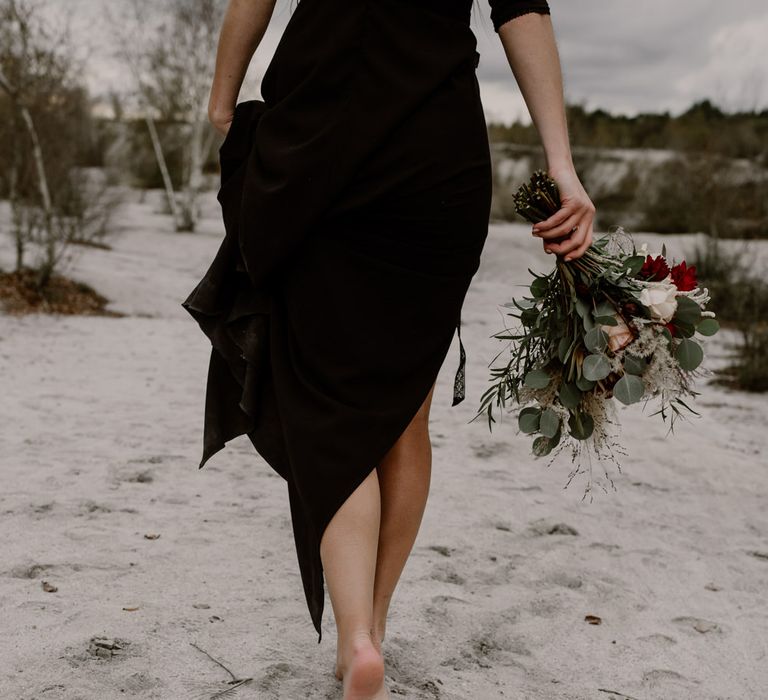 Bride in Portez Vos Idées Black Wedding Dress | Wild Same Sex Couple Wedding Inspiration Shoot | Anne Letournel Photography