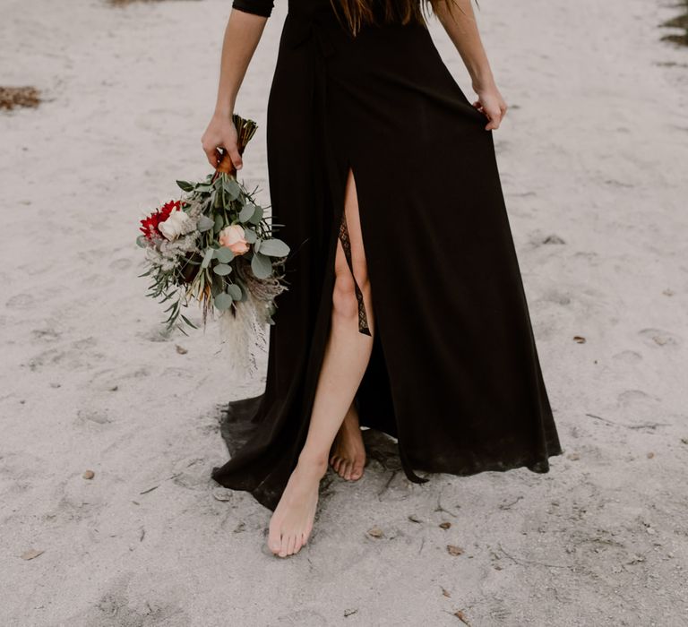 Bride in Portez Vos Idées Black Wedding Dress | Wild Same Sex Couple Wedding Inspiration Shoot | Anne Letournel Photography