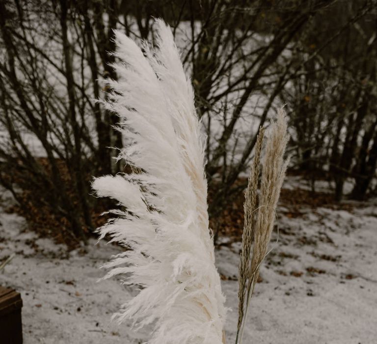 Single Stem Pampas Grass in Glass Vessel Wedding Decor | Wild Same Sex Couple Wedding Inspiration Shoot | Anne Letournel Photography