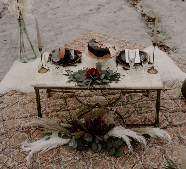 Sweetheart Table with Candlesticks &amp; Pampas Grass Floral Arrangement | Wild Same Sex Couple Wedding Inspiration Shoot | Anne Letournel Photography