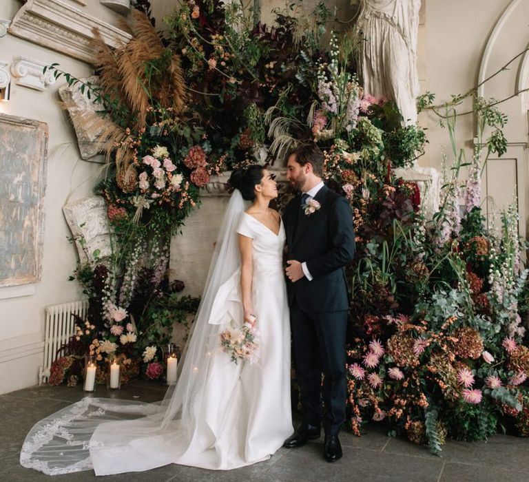 Bride and groom portrait at Aynhoe Park