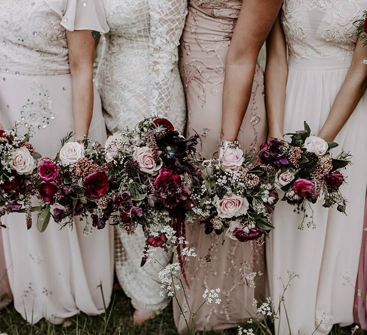 Deep pink and blush bridal party bouquets