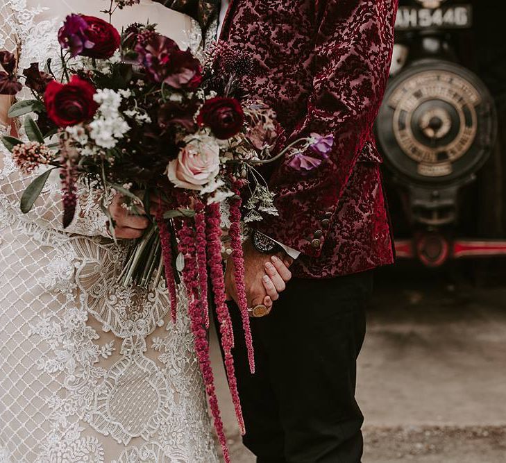 Red, pink and white bridal bouquet