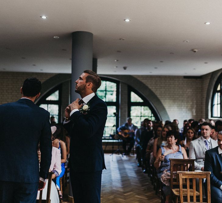 Wedding Ceremony | Groom in Navy Suit from Coneys of Lincoln | Nottinghamshire Wedding with Spanish Vibes and Rewritten Bridesmaids Dresses | Kev Elkins Photography