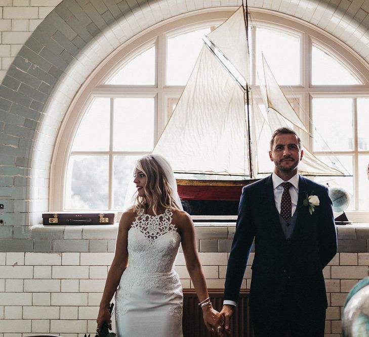 Bride in Lace Racerback Essence of Australia Wedding Dress | Groom in Navy Suit from Coneys of Lincoln | Nottinghamshire Wedding with Spanish Vibes and Rewritten Bridesmaids Dresses | Kev Elkins Photography