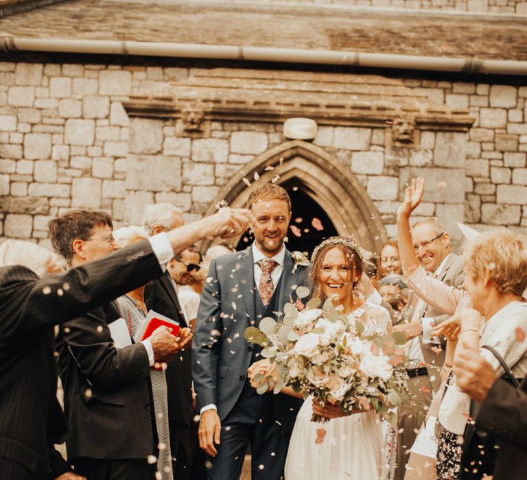 Confetti exit for bride and groom