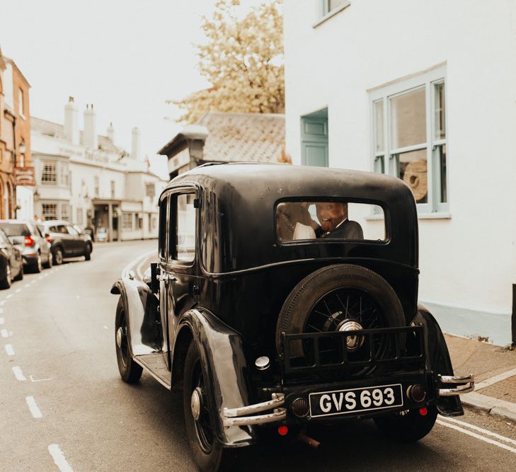 Vintage wedding car in Devon