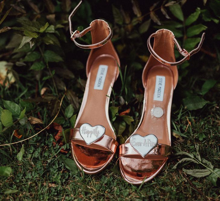 Steve Madden Gold Block Heels | Charlotte Mills Shoe Clips | Rustic French Destination Wedding with Homegrown Flowers  | Emily &amp; Steve Photography