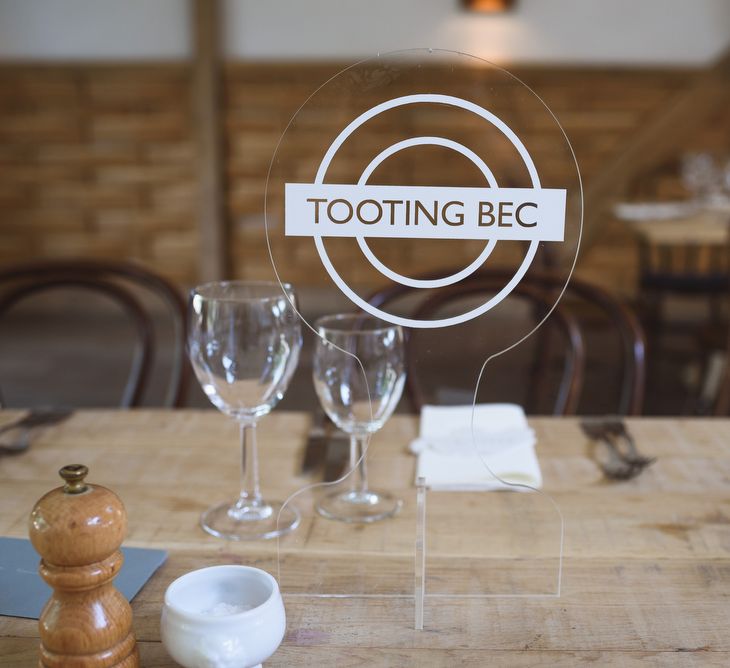 Etched Underground Inspired Acrylic Table Name |  Cripps Barn in Gloucestershire | Jackson &amp; Co Photography