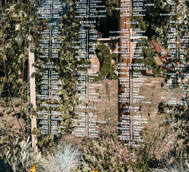 Large Acrylic Table Plan | Marquee Wedding in Jersey | Photography by Max Burnett