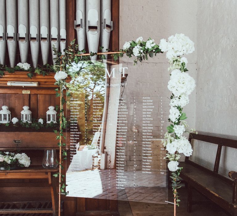 Acrylic Wedding Sign on Copper Frame with Flowers by Passion for Flowers |  Longbourn Estate Barn | The Vedrines Photography