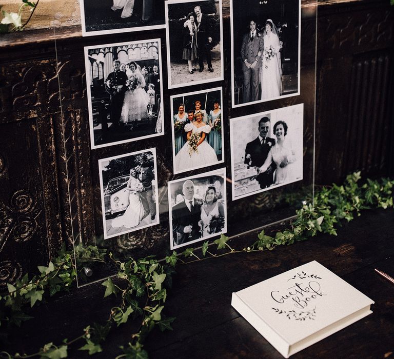 Acrylic Family Portrait Wedding Decor | Elegant Monochrome Wedding At Brympton House | Samuel Docker Photography